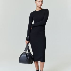 Womens Rib Long Sleeve Dress